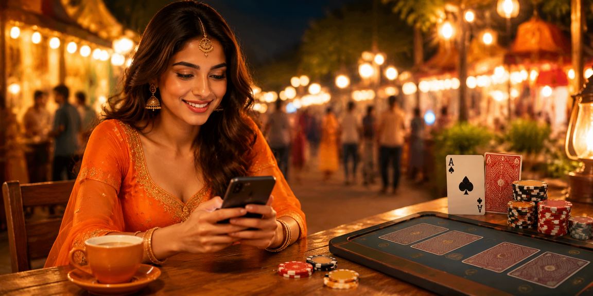 Night market in India with Andar Bahar and sports betting stalls