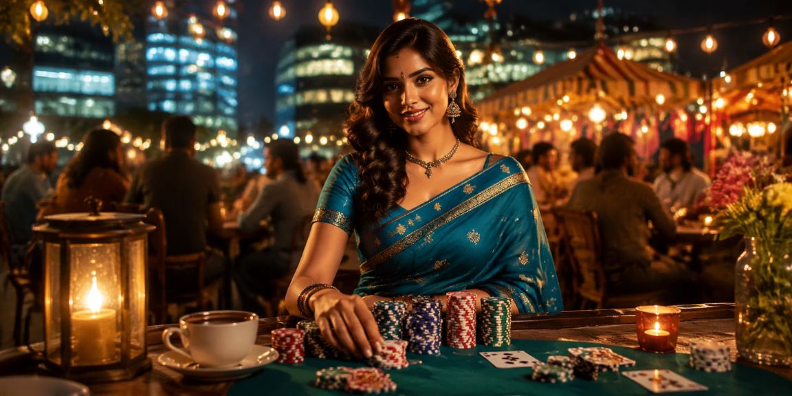 Indian woman playing Teen Patti enjoying vibrant culture